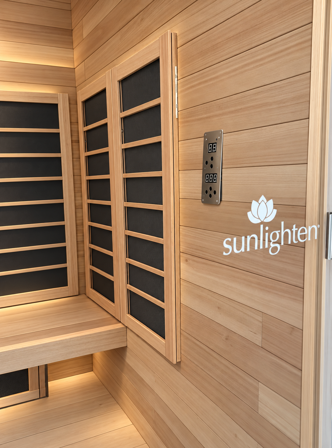 Digitally enhanced photo of the actual Sunlighten infrared sauna in the BRIJE Parade home